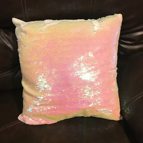 Bed Bath & Beyond Other - Bed Bath & Beyond * Iridescent Pink White Flip Sequin Pillow Cute Girl's Bedroom